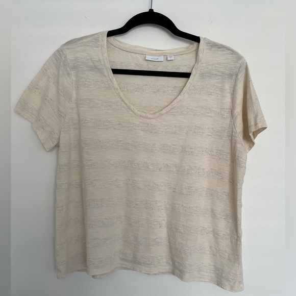 J. Jill Tops - Pure J Jill V Neck Shirt Large Cream Gray Stripes Basic Minimalist Short Sleeves